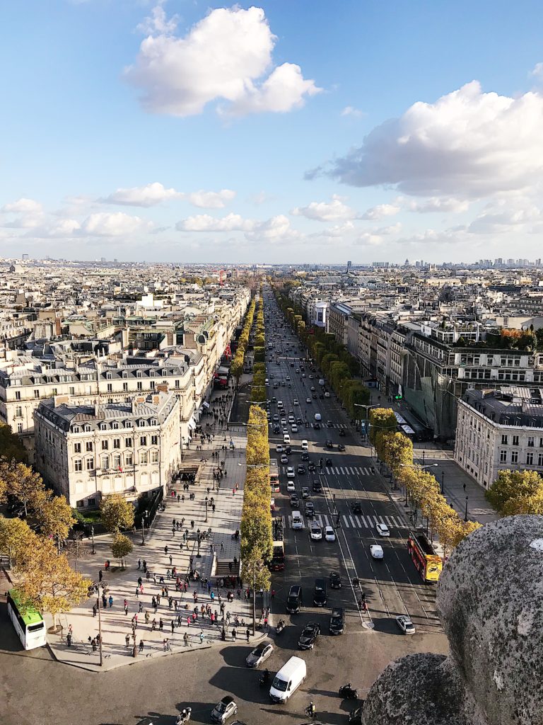 Champs-Elysees Paris as seen from the top of the Arc de Triomphe - Our trip to Paris in the fall - 3 day itinerary - what to pack - where to go - what to see - jane at home