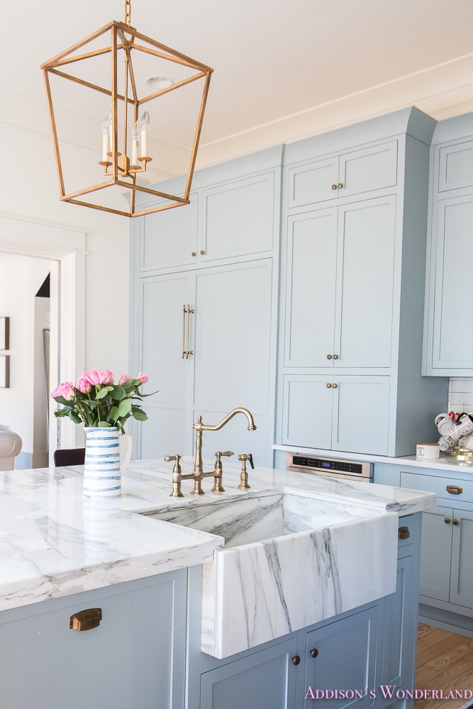 Beautiful blue kitchen inspiration with light blue cabinets and marble countertops - Addison's Wonderland