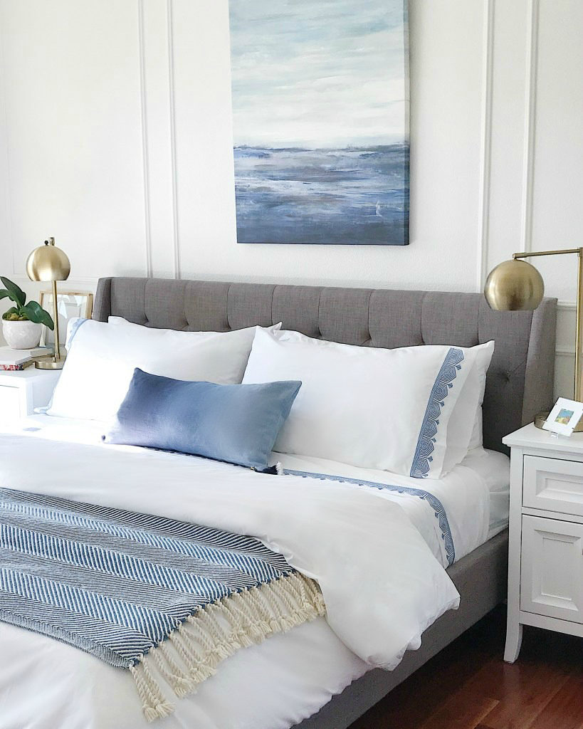 Calming blue and white bedroom - jane at home