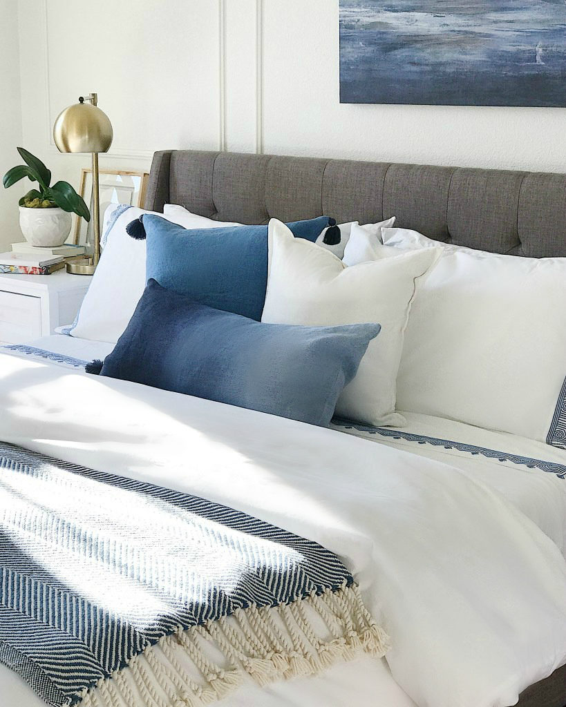 Calming blue and white coastal bedroom - jane at home