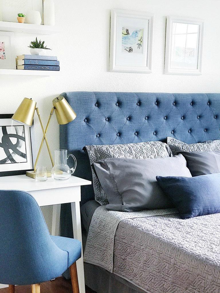 Simple fall decorating ideas - blue and grey bedroom